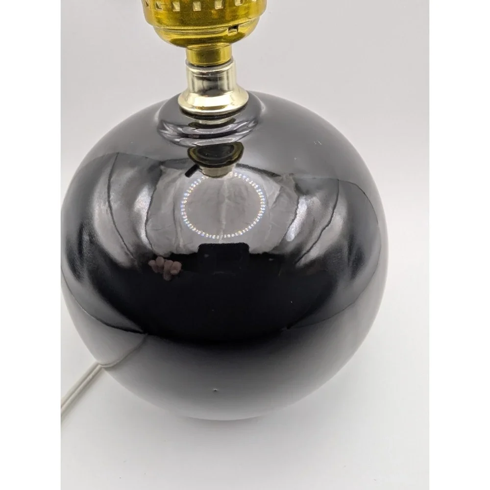 Vintage Black Ceramic Globe Table Lamp Round Ball Base Works No Shade 8.5 Inch